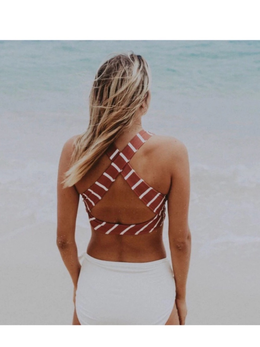 Albion Fit Game Changer top & High Waisted Bottoms- Rust & White Stripe L - Picture 4 of 7